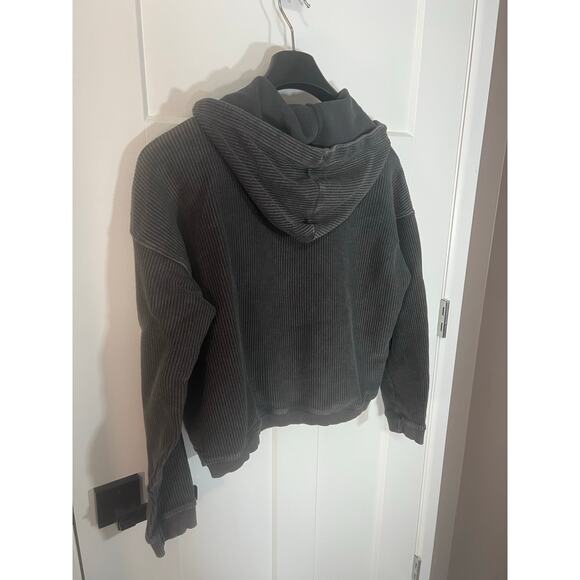 Aerie Women's Ribbed‎ Pullover Hoodie Grey Size M Medium Cropped Long Sleeve - Picture 8 of 10